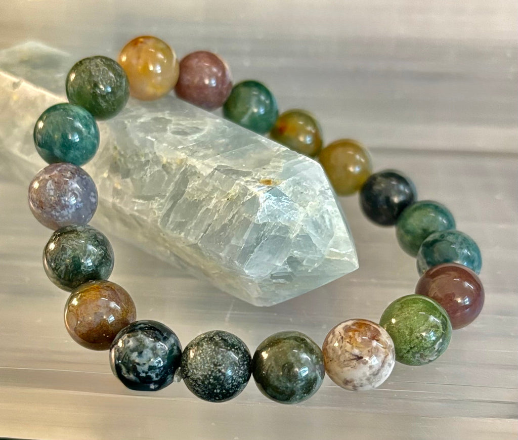 Indian Agate Bracelet 6mm, 8mm & 10mm – Reiki-Infused Grounding, Balance & Protection Jewelry (Multiple Wrist Sizes) | | Wiccan Center