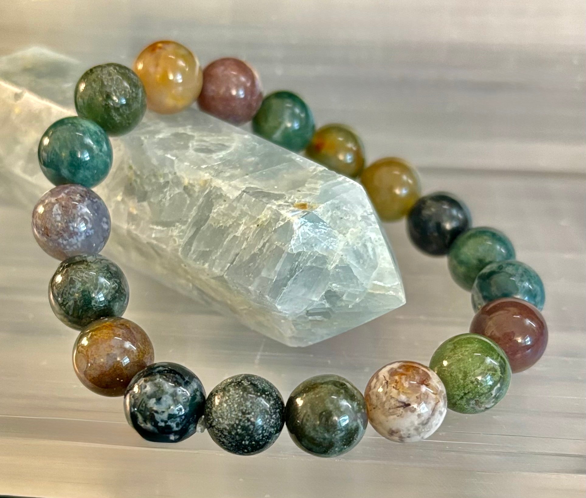 Indian Agate Bracelet 6mm, 8mm & 10mm – Reiki-Infused Grounding, Balance & Protection Jewelry (Multiple Wrist Sizes) | | Wiccan Center