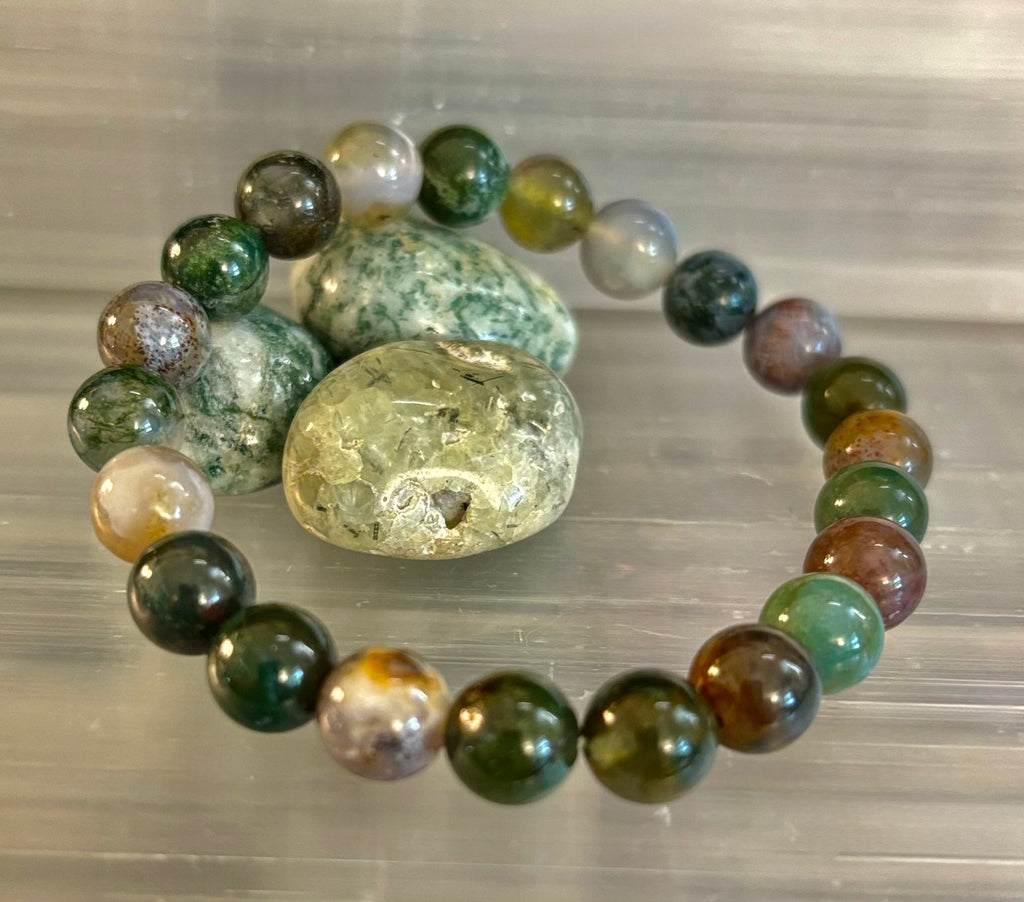 Indian Agate Bracelet 6mm, 8mm & 10mm – Reiki-Infused Grounding, Balance & Protection Jewelry (Multiple Wrist Sizes) | | Wiccan Center