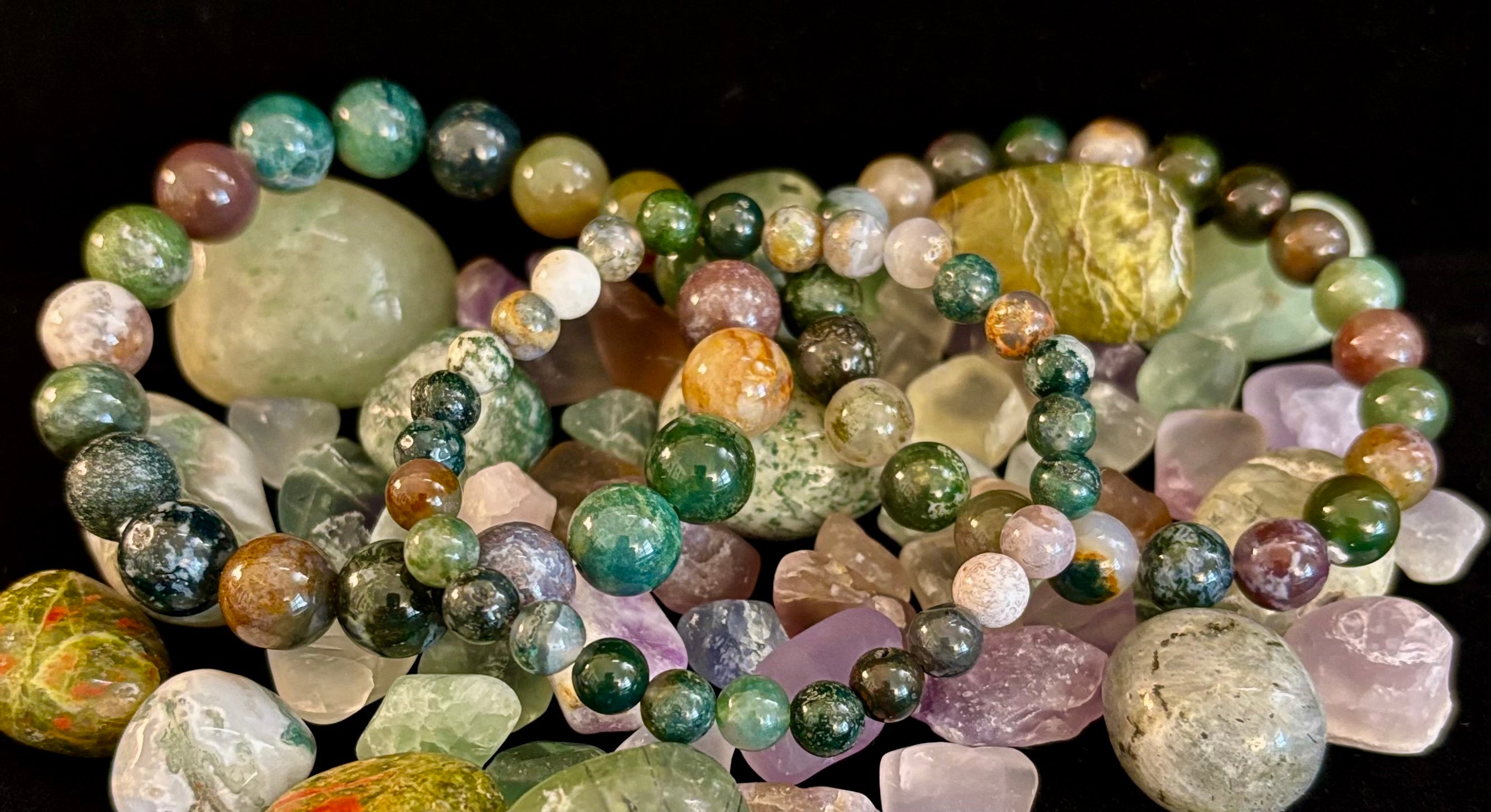 Indian Agate Bracelet 6mm, 8mm & 10mm – Reiki-Infused Grounding, Balance & Protection Jewelry (Multiple Wrist Sizes) | | Wiccan Center