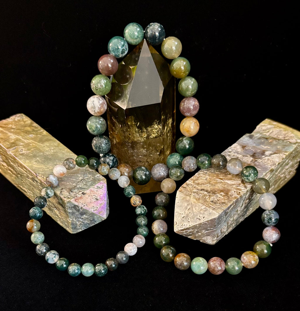 Indian Agate Bracelet 6mm, 8mm & 10mm – Reiki-Infused Grounding, Balance & Protection Jewelry (Multiple Wrist Sizes) | | Wiccan Center