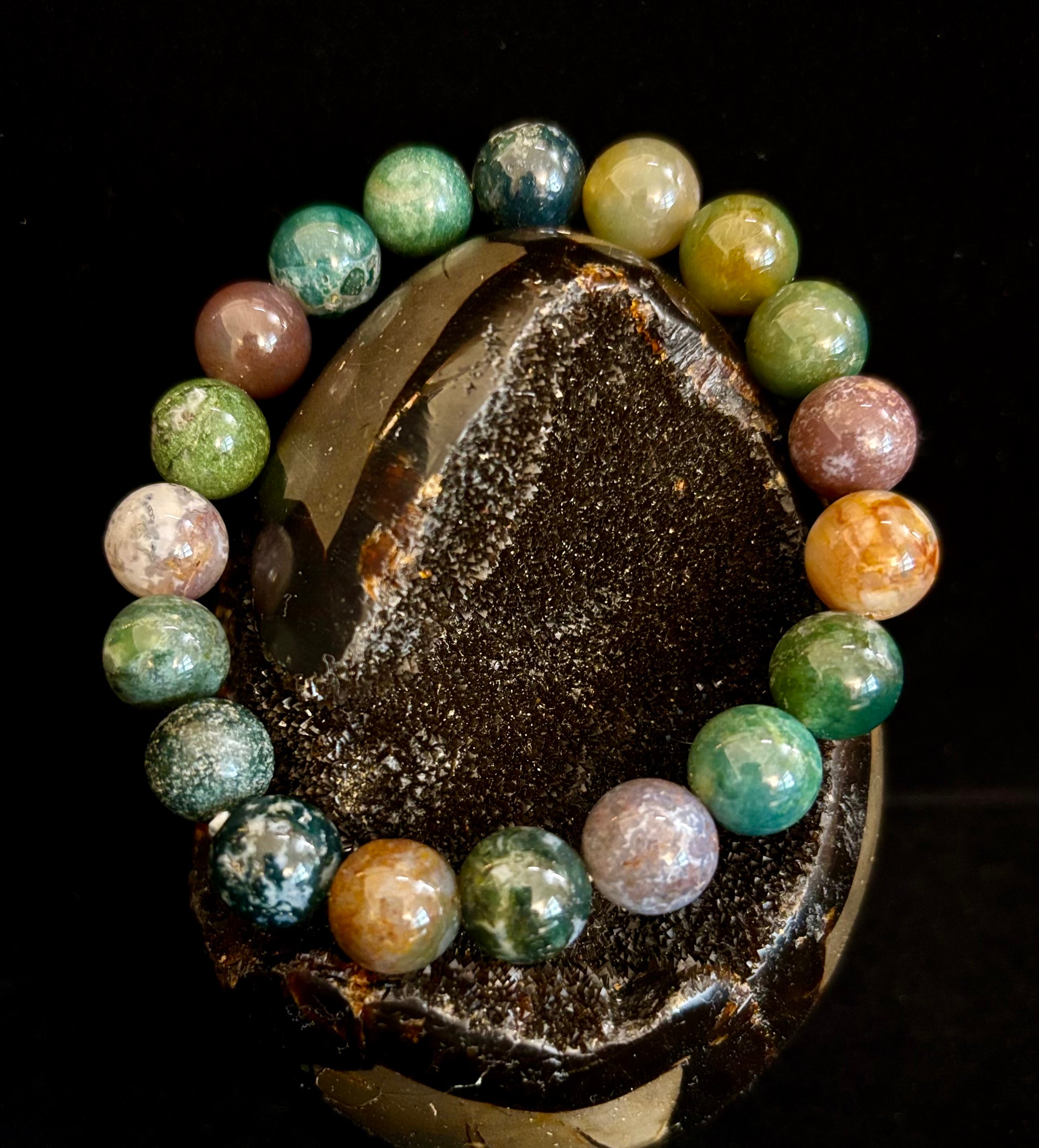 Indian Agate Bracelet 6mm, 8mm & 10mm – Reiki-Infused Grounding, Balance & Protection Jewelry (Multiple Wrist Sizes) | | Wiccan Center
