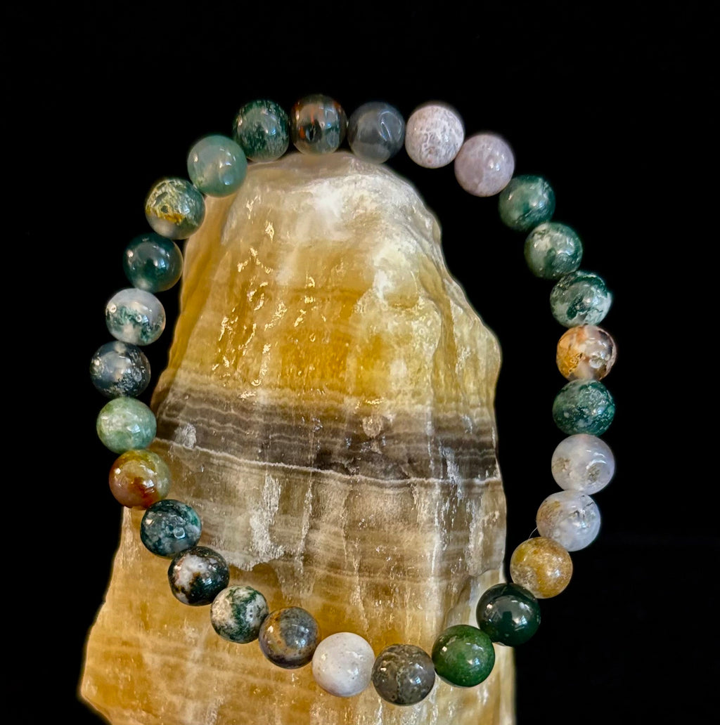 Indian Agate Bracelet 6mm, 8mm & 10mm – Reiki-Infused Grounding, Balance & Protection Jewelry (Multiple Wrist Sizes) | | Wiccan Center