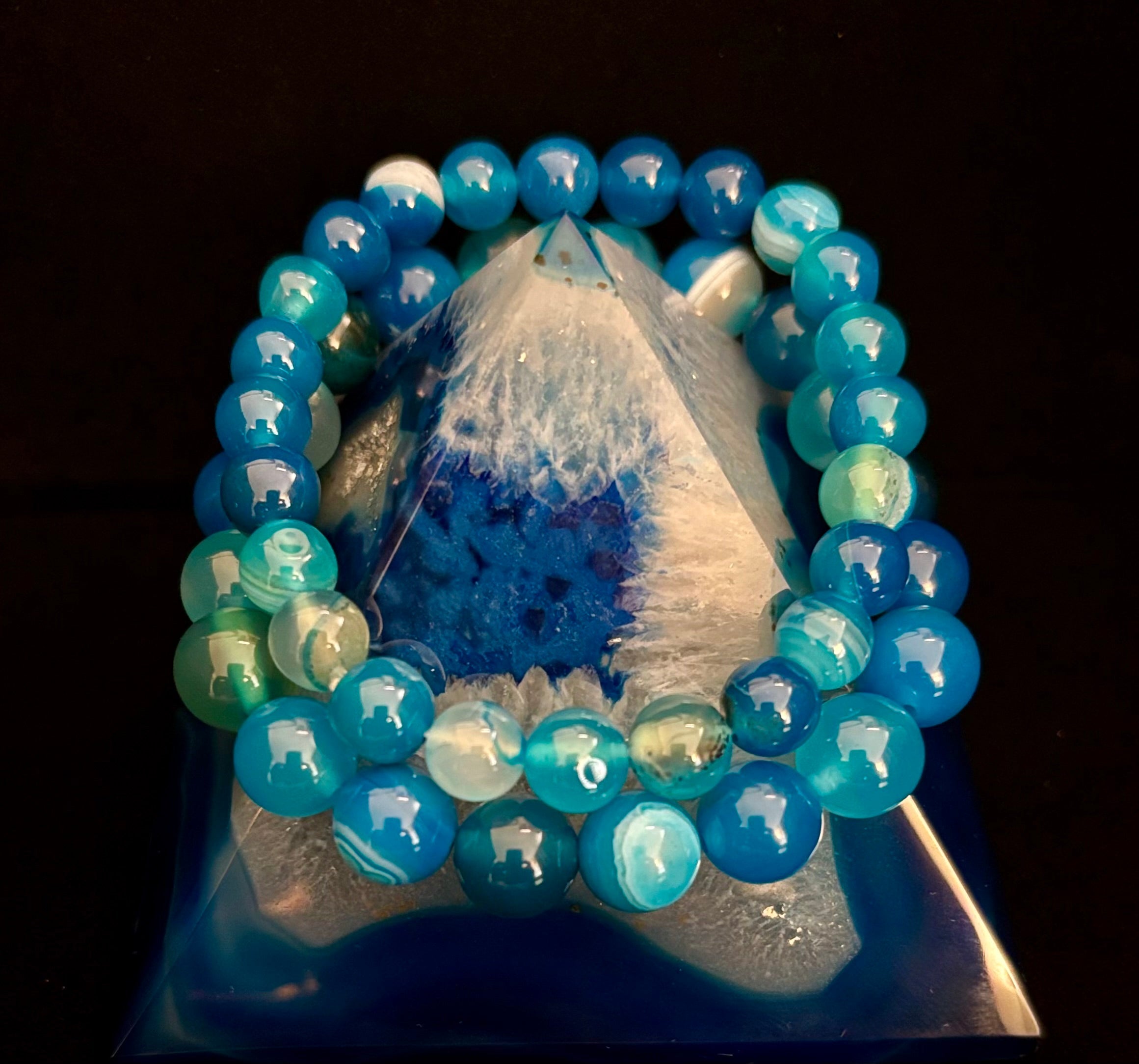 Ocean Energy Blue Agate Reiki-Infused Calm & Communication Bracelet (Medium Wrist) | | Wiccan Center