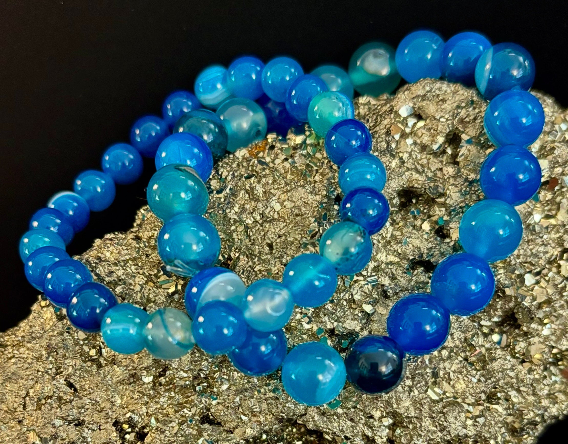 Ocean Energy Blue Agate Reiki-Infused Calm & Communication Bracelet (Medium Wrist) | | Wiccan Center