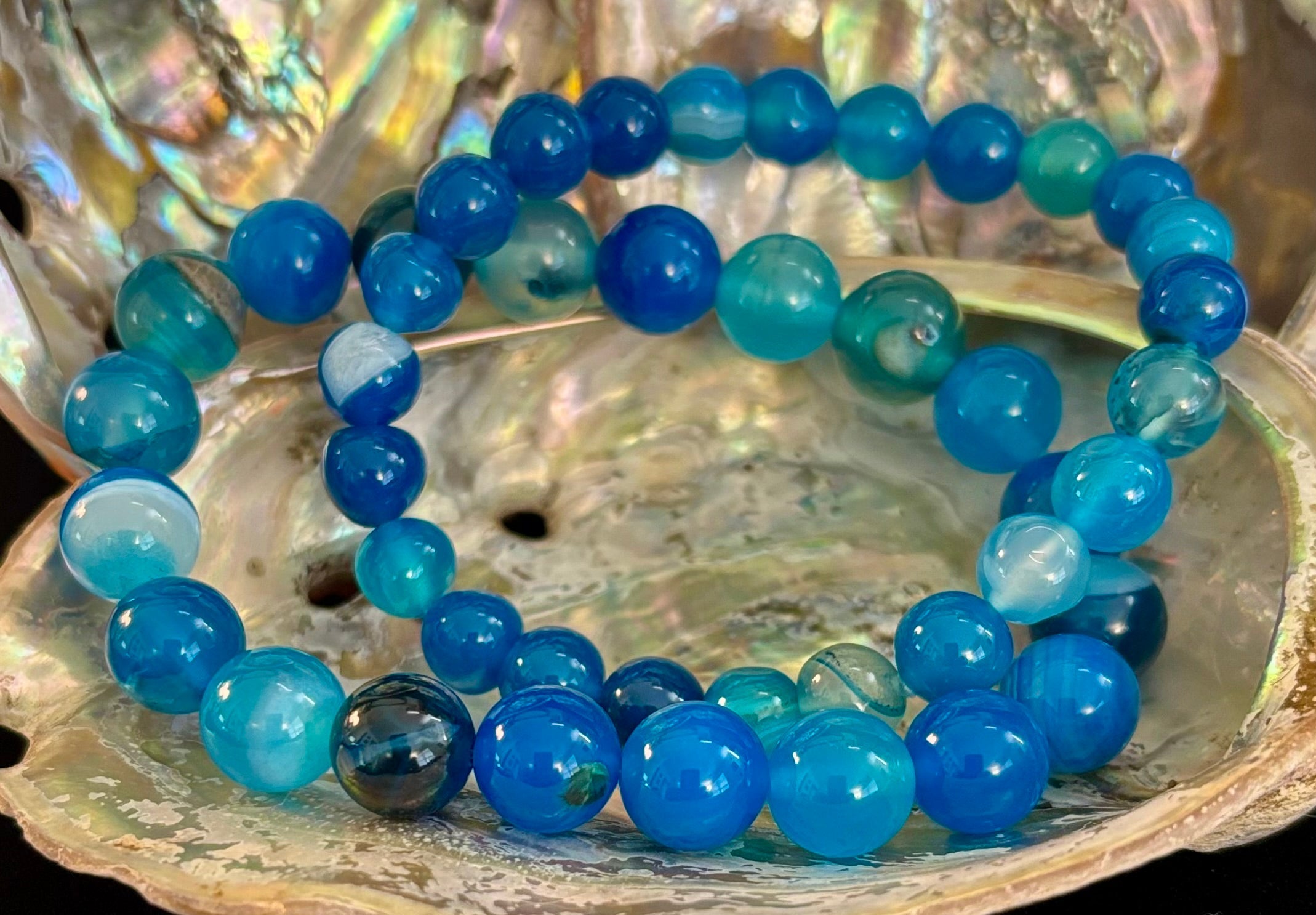 Ocean Energy Blue Agate Reiki-Infused Calm & Communication Bracelet (Medium Wrist) | | Wiccan Center