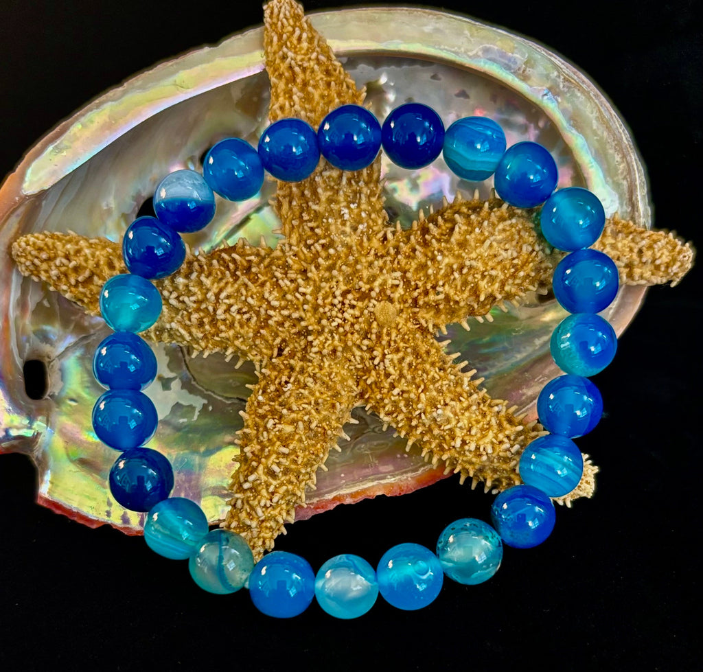 Ocean Energy Blue Agate Reiki-Infused Calm & Communication Bracelet (Medium Wrist) | | Wiccan Center