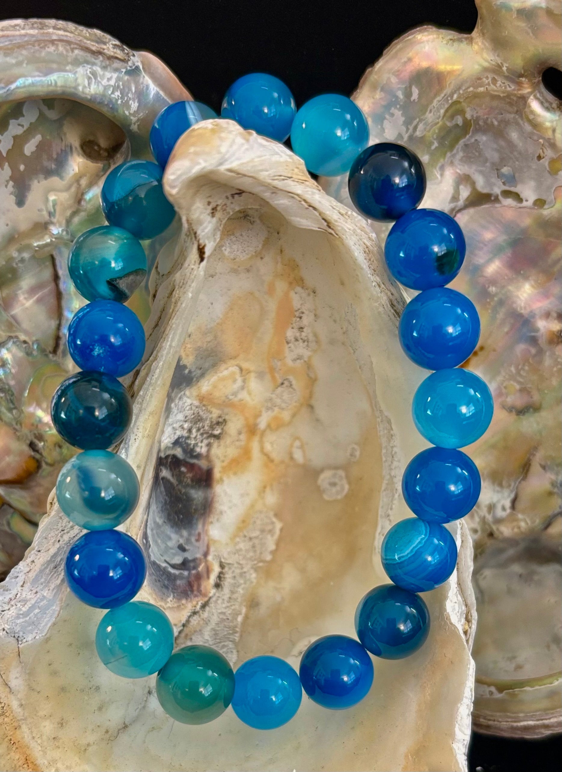 Ocean Energy Blue Agate Reiki-Infused Calm & Communication Bracelet (Medium Wrist) | | Wiccan Center