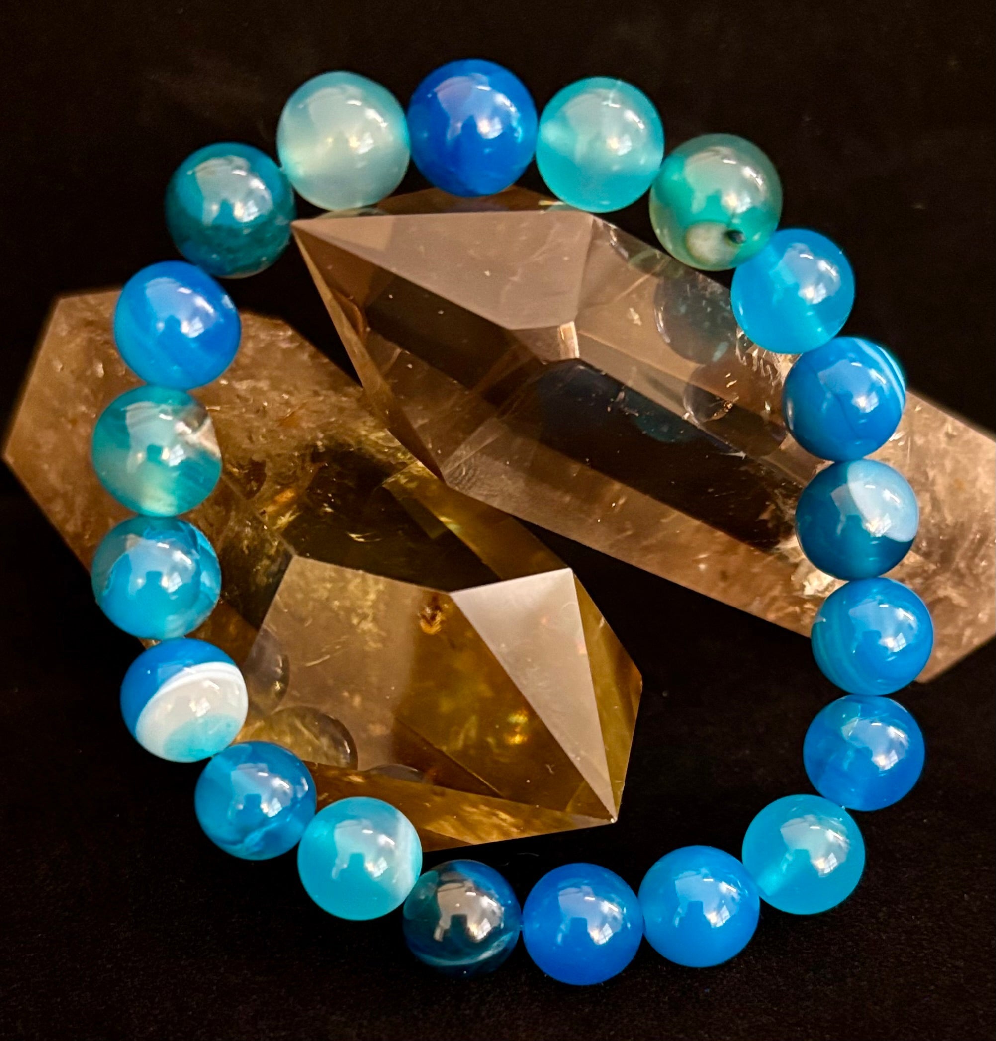 Ocean Energy Blue Agate Reiki-Infused Calm & Communication Bracelet (Medium Wrist) | | Wiccan Center