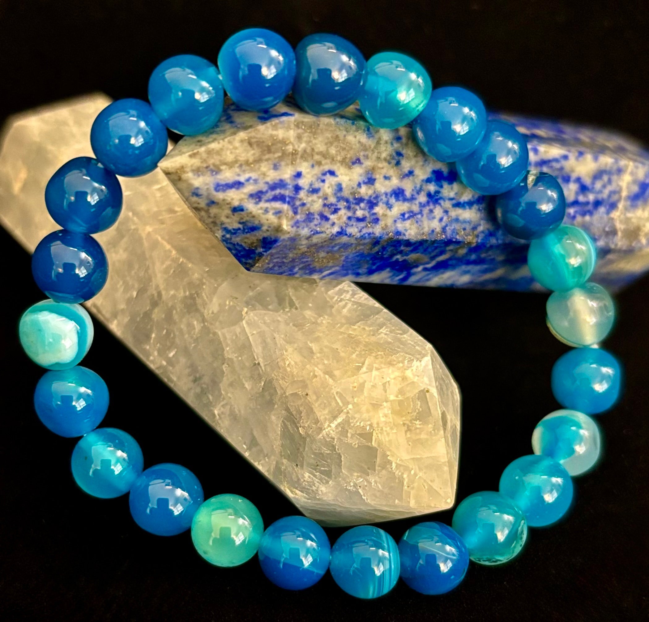 Ocean Energy Blue Agate Reiki-Infused Calm & Communication Bracelet (Medium Wrist) | | Wiccan Center