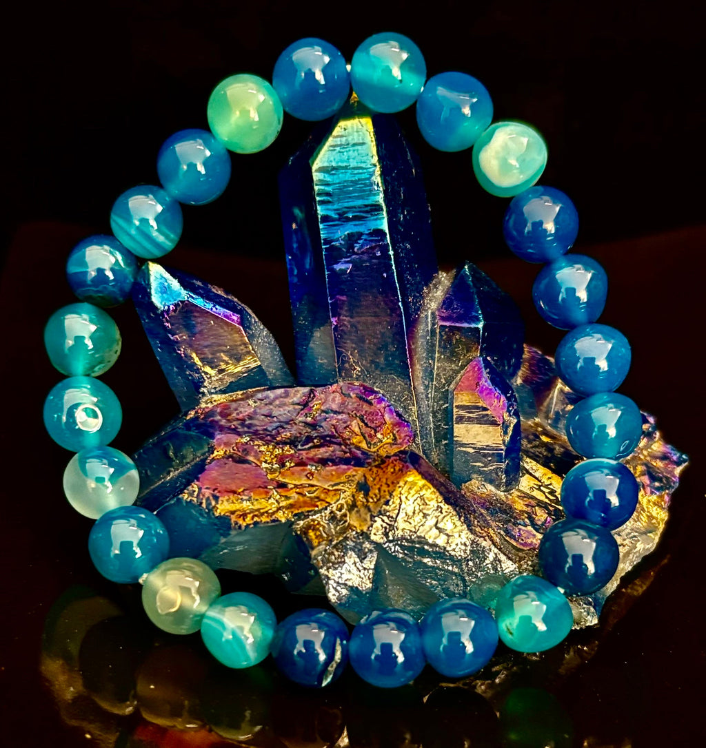 Ocean Energy Blue Agate Reiki-Infused Calm & Communication Bracelet (Medium Wrist) | | Wiccan Center