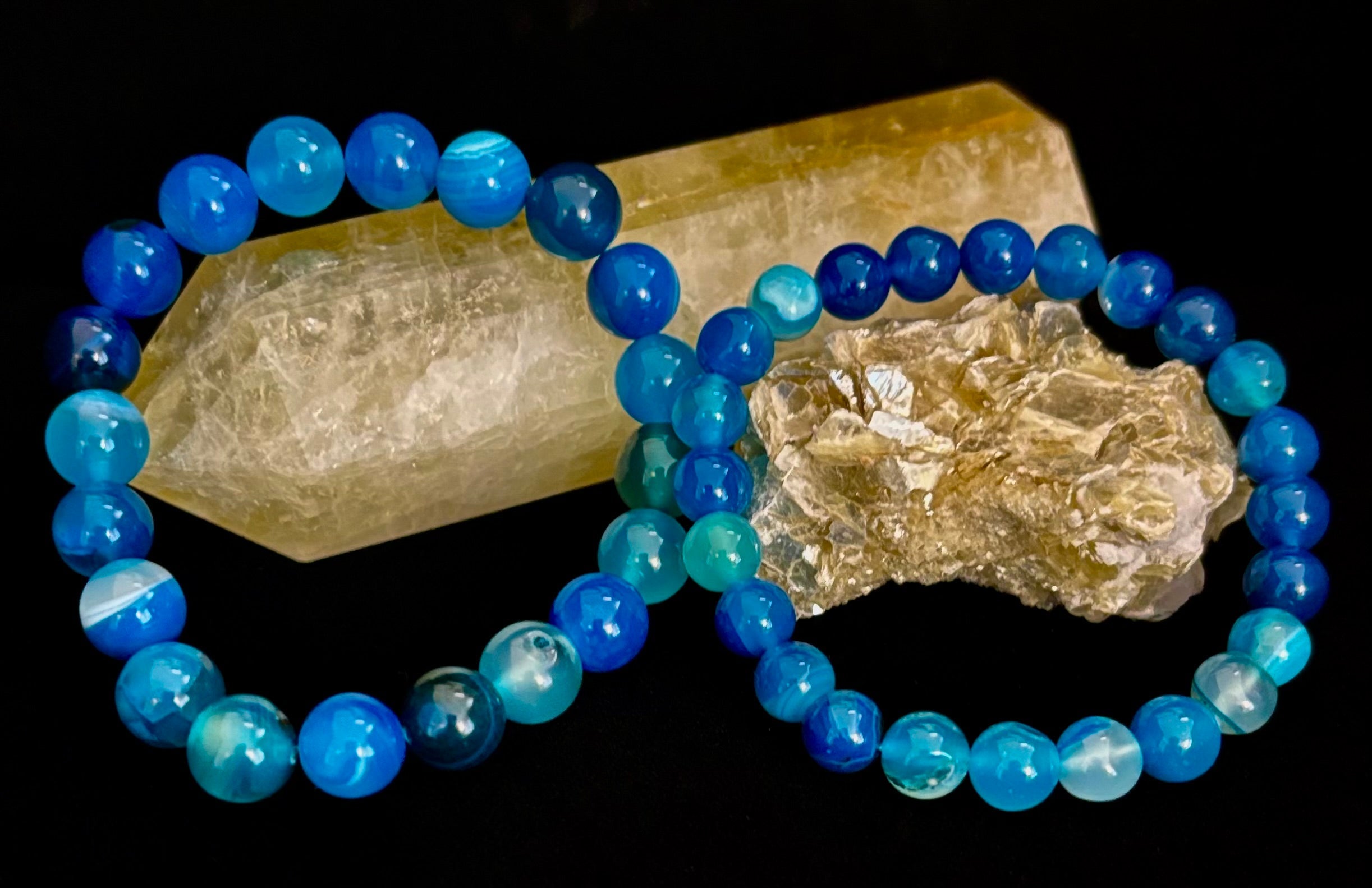 Ocean Energy Blue Agate Reiki-Infused Calm & Communication Bracelet (Medium Wrist) | | Wiccan Center