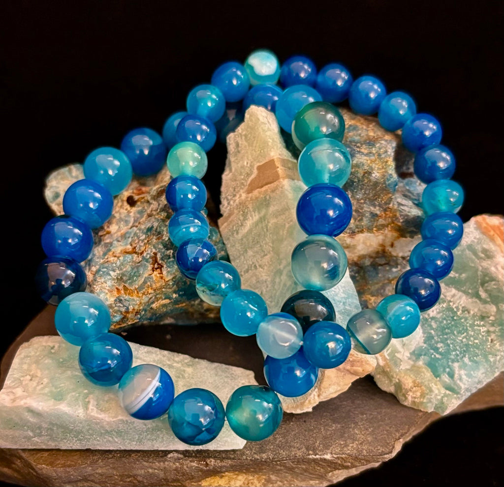 Ocean Energy Blue Agate Reiki-Infused Calm & Communication Bracelet (Medium Wrist) | | Wiccan Center