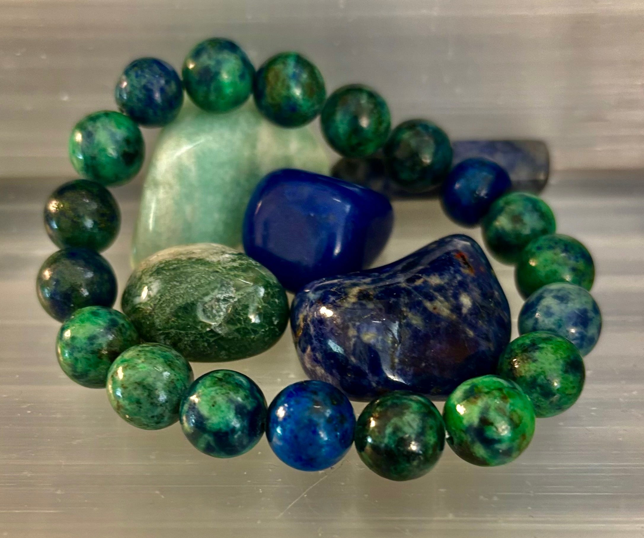 Azurite Beaded Stretch Bracelet – 8mm & 10mm Options | Spiritual Clarity & Deep Healing | | Wiccan Center