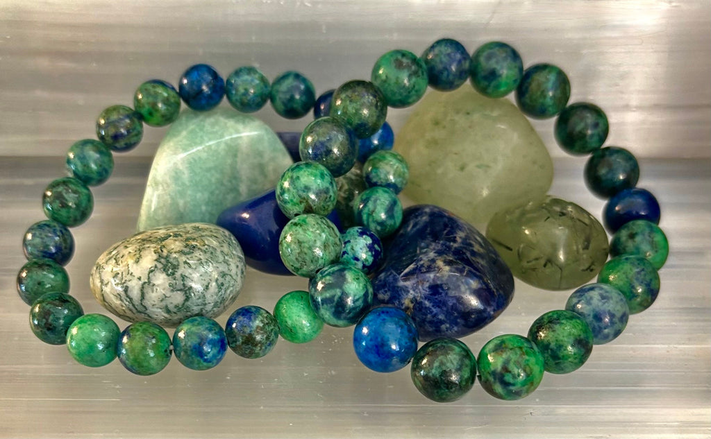 Azurite Beaded Stretch Bracelet – 8mm & 10mm Options | Spiritual Clarity & Deep Healing | | Wiccan Center