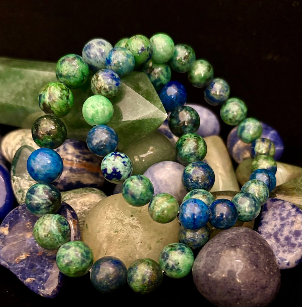 Azurite Beaded Stretch Bracelet – 8mm & 10mm Options | Spiritual Clarity & Deep Healing | | Wiccan Center
