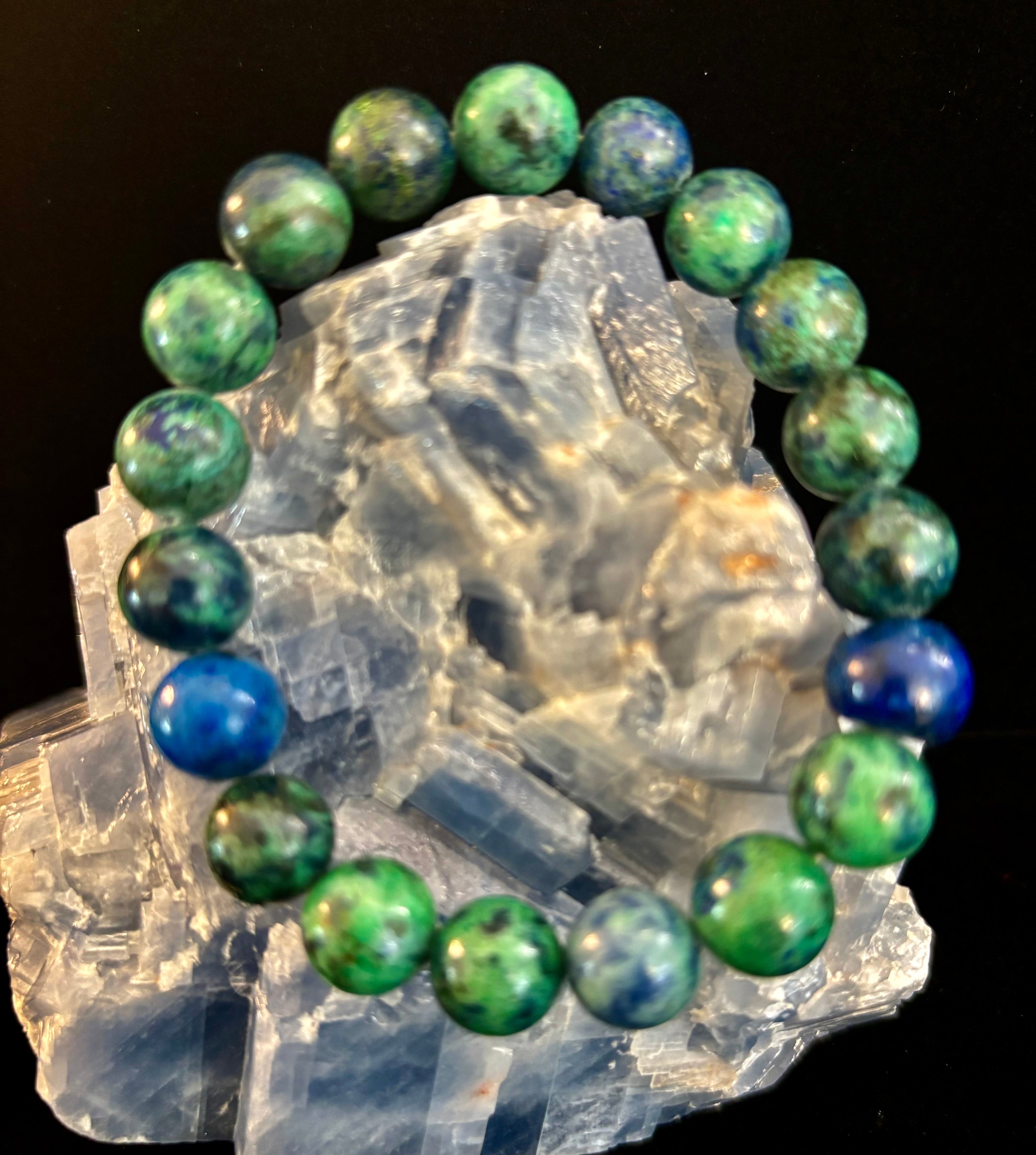 Azurite Beaded Stretch Bracelet – 8mm & 10mm Options | Spiritual Clarity & Deep Healing | | Wiccan Center