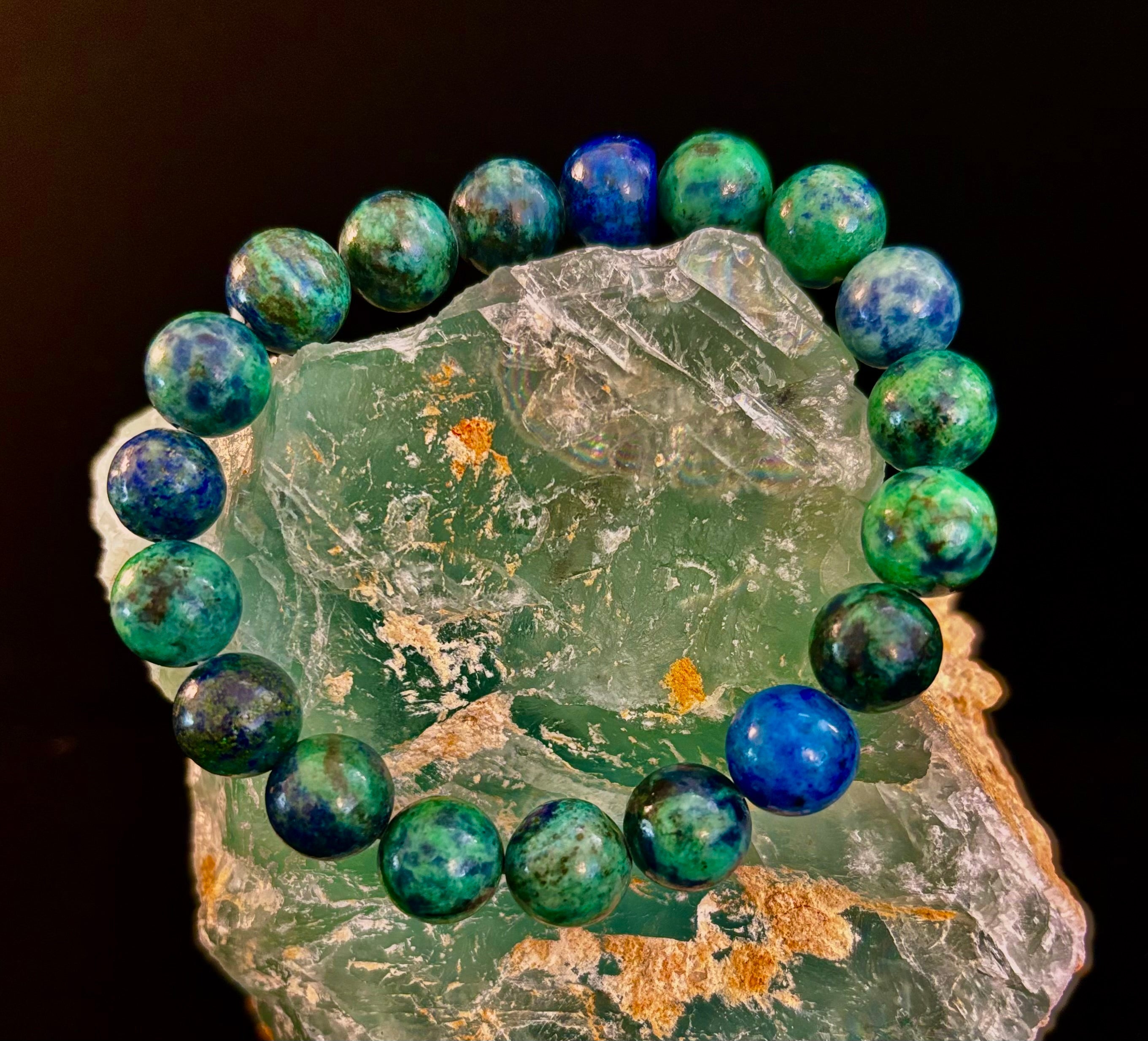 Azurite Beaded Stretch Bracelet – 8mm & 10mm Options | Spiritual Clarity & Deep Healing | | Wiccan Center