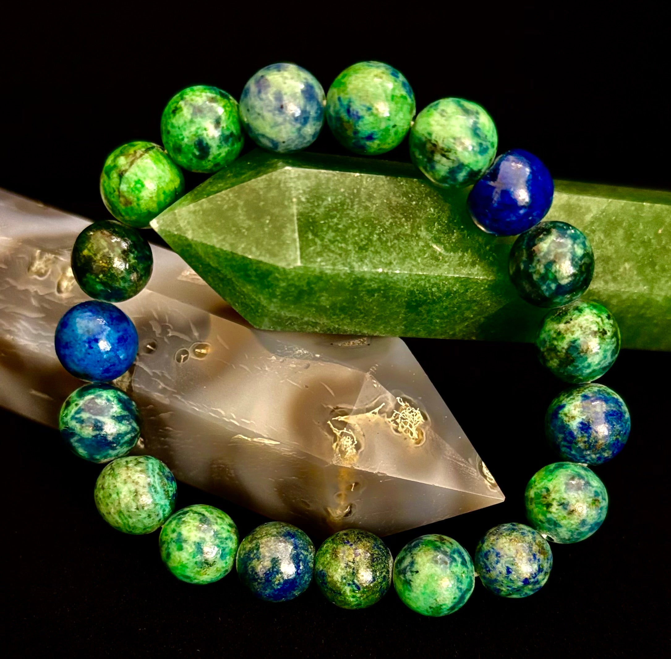 Azurite Beaded Stretch Bracelet – 8mm & 10mm Options | Spiritual Clarity & Deep Healing | | Wiccan Center