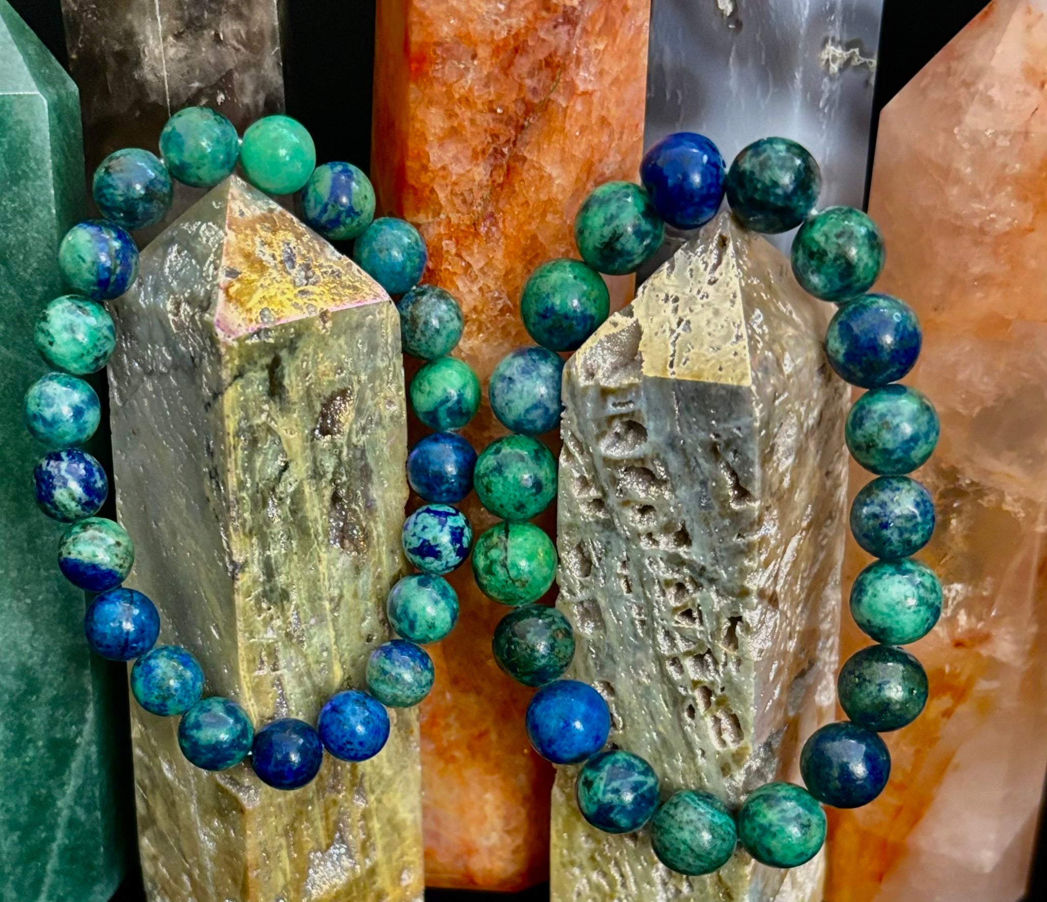 Azurite Beaded Stretch Bracelet – 8mm & 10mm Options | Spiritual Clarity & Deep Healing | | Wiccan Center