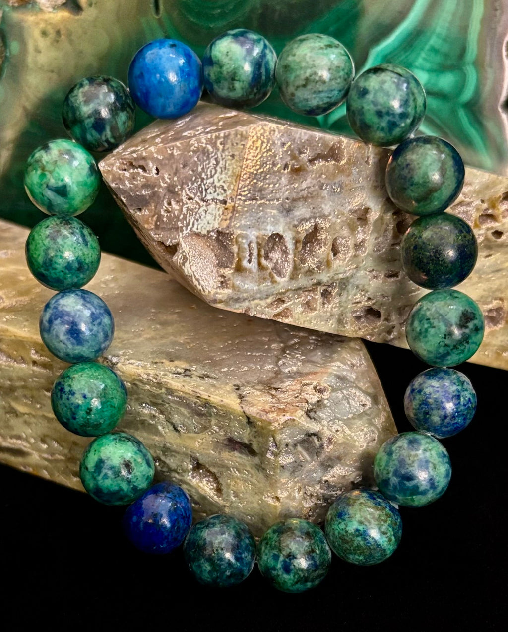 Azurite Beaded Stretch Bracelet – 8mm & 10mm Options | Spiritual Clarity & Deep Healing | | Wiccan Center