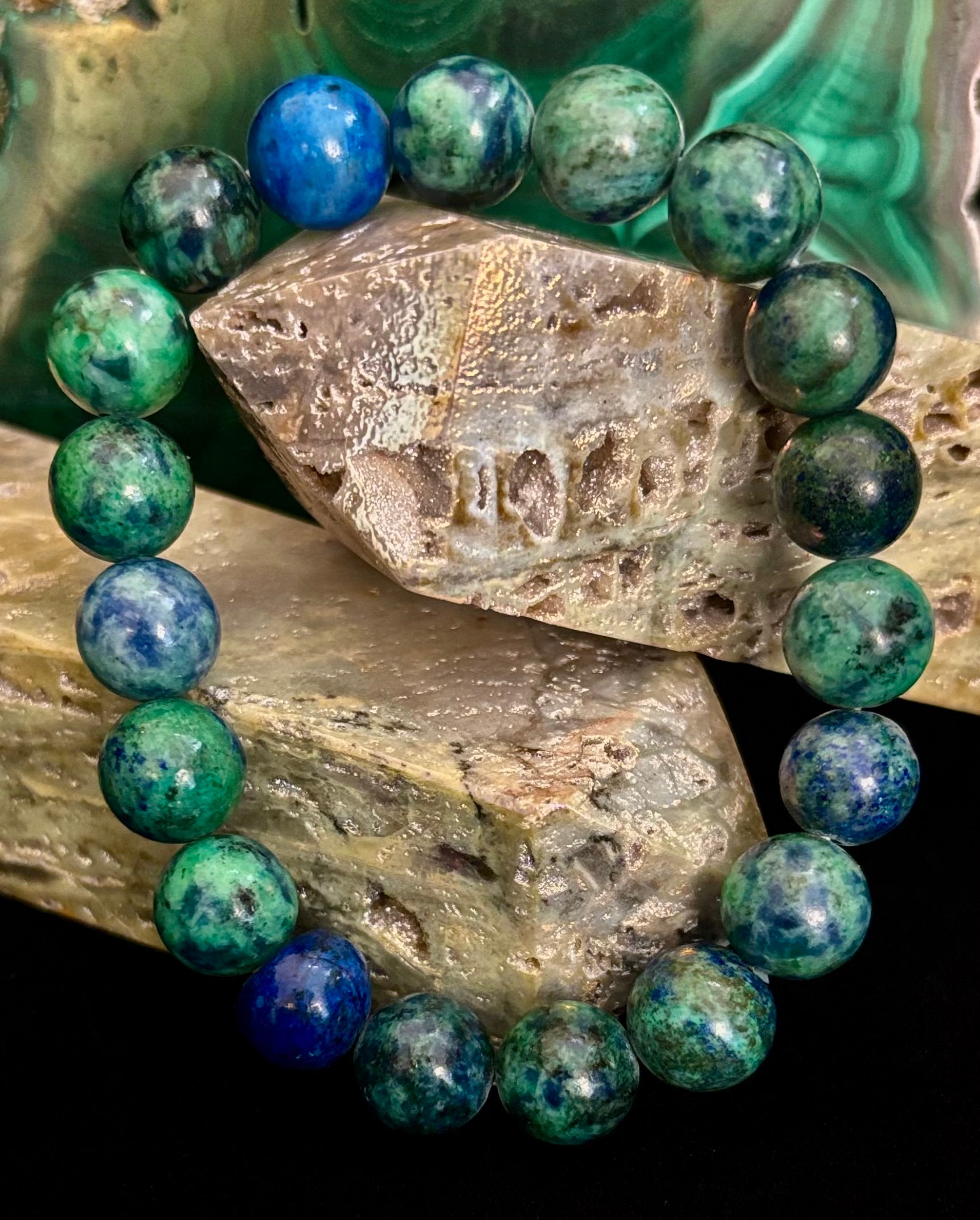 Azurite Beaded Stretch Bracelet – 8mm & 10mm Options | Spiritual Clarity & Deep Healing | | Wiccan Center