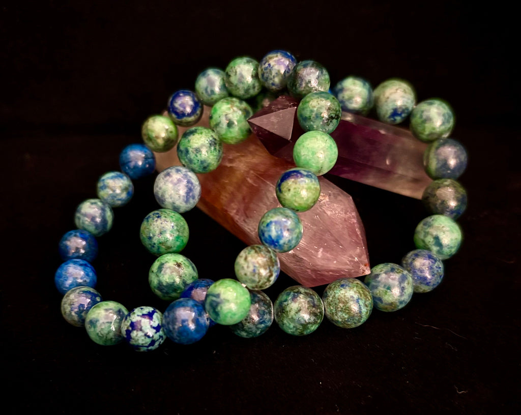 Azurite Beaded Stretch Bracelet – 8mm & 10mm Options | Spiritual Clarity & Deep Healing | | Wiccan Center