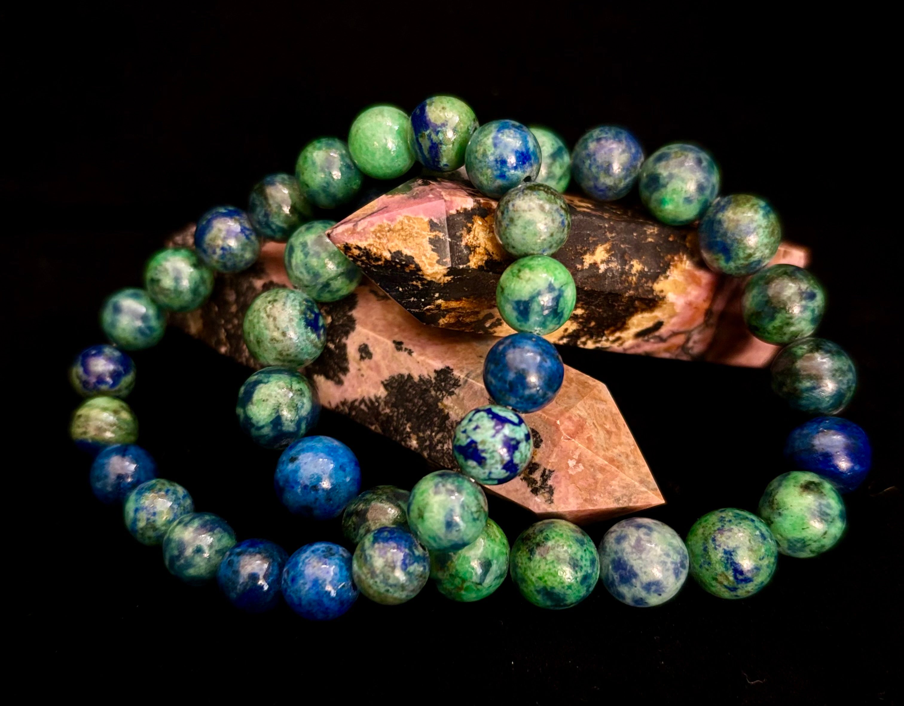 Azurite Beaded Stretch Bracelet – 8mm & 10mm Options | Spiritual Clarity & Deep Healing | | Wiccan Center
