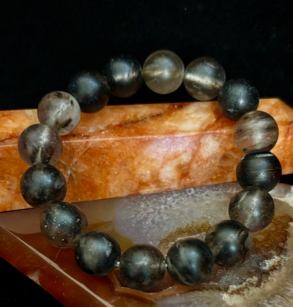Watermelon Black Matte Stretch Stone Bracelet – 12mm Bold Beads | Grounding Energy & Fierce Style | | Wiccan Center