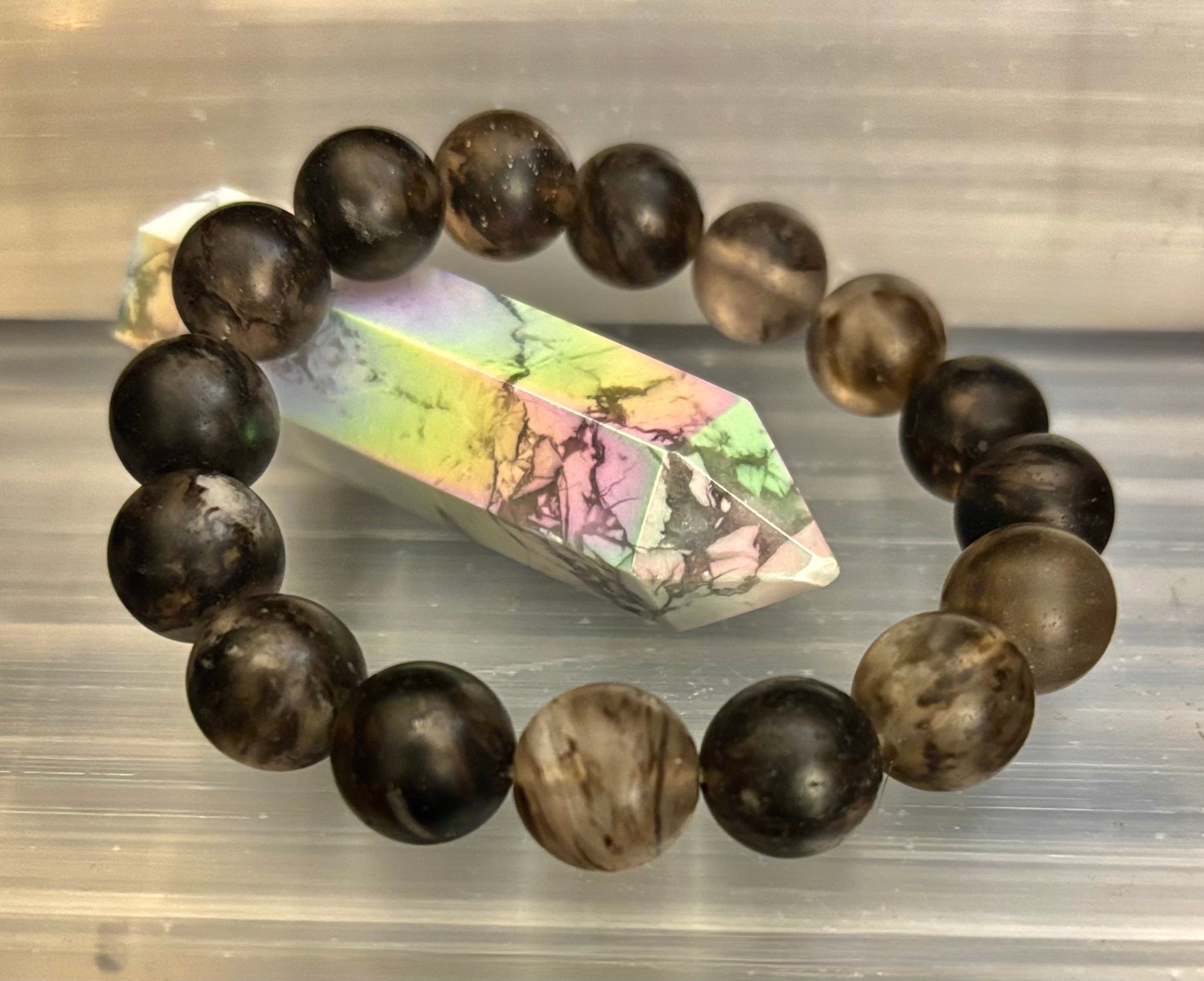 Watermelon Black Matte Stretch Stone Bracelet – 12mm Bold Beads | Grounding Energy & Fierce Style | | Wiccan Center
