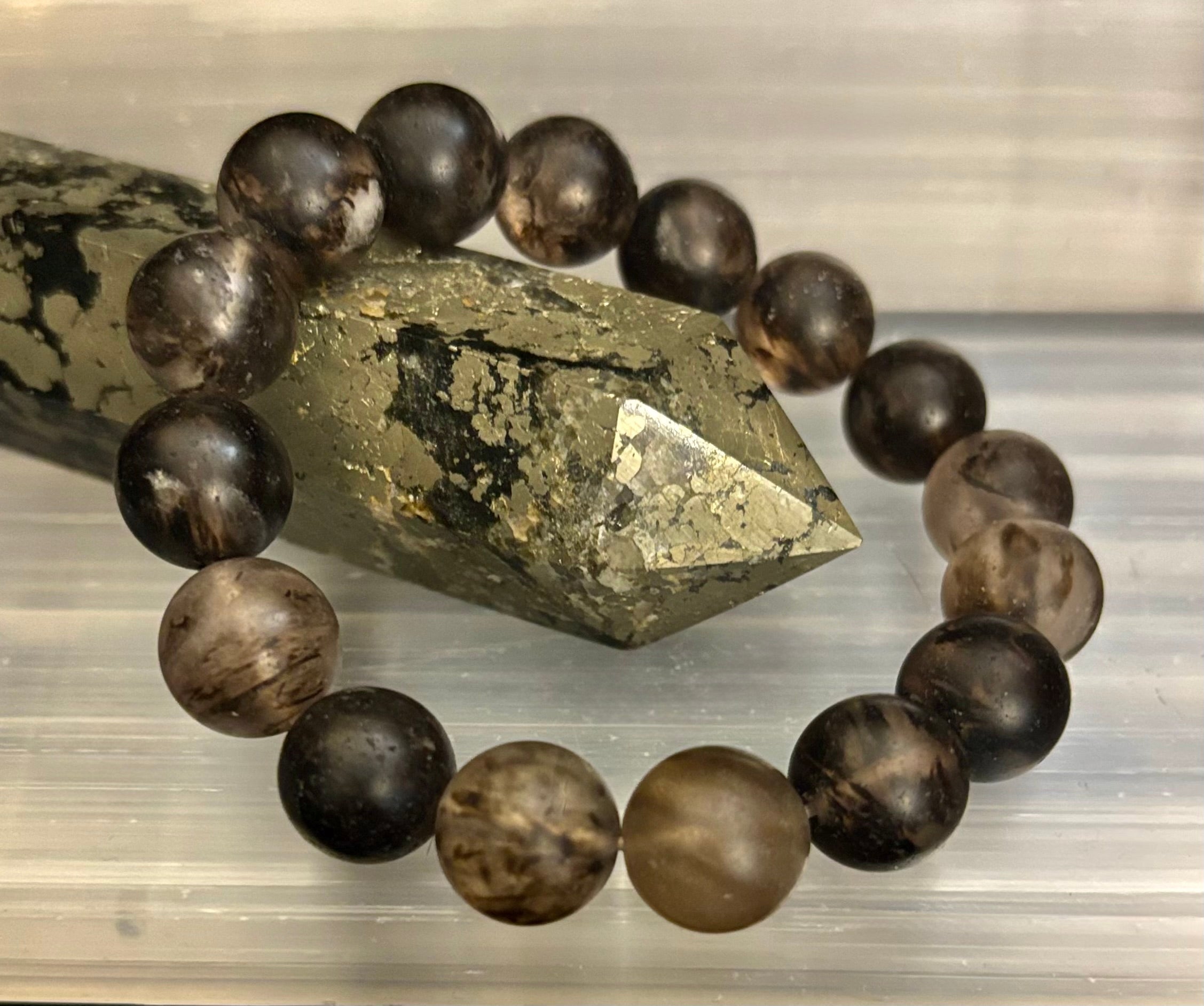Watermelon Black Matte Stretch Stone Bracelet – 12mm Bold Beads | Grounding Energy & Fierce Style | | Wiccan Center