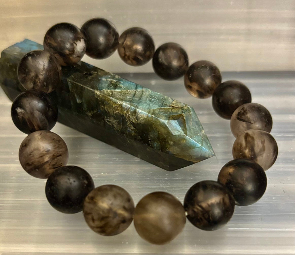 Watermelon Black Matte Stretch Stone Bracelet – 12mm Bold Beads | Grounding Energy & Fierce Style | | Wiccan Center