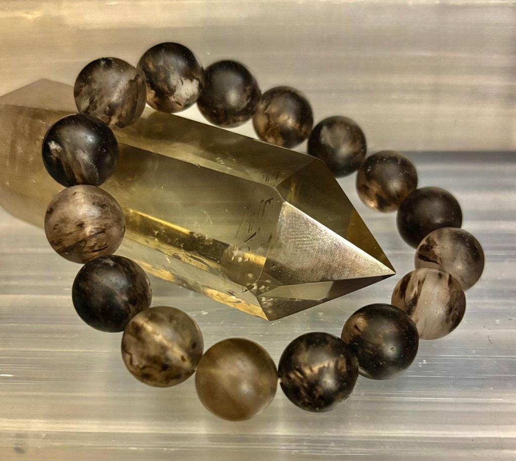 Watermelon Black Matte Stretch Stone Bracelet – 12mm Bold Beads | Grounding Energy & Fierce Style | | Wiccan Center
