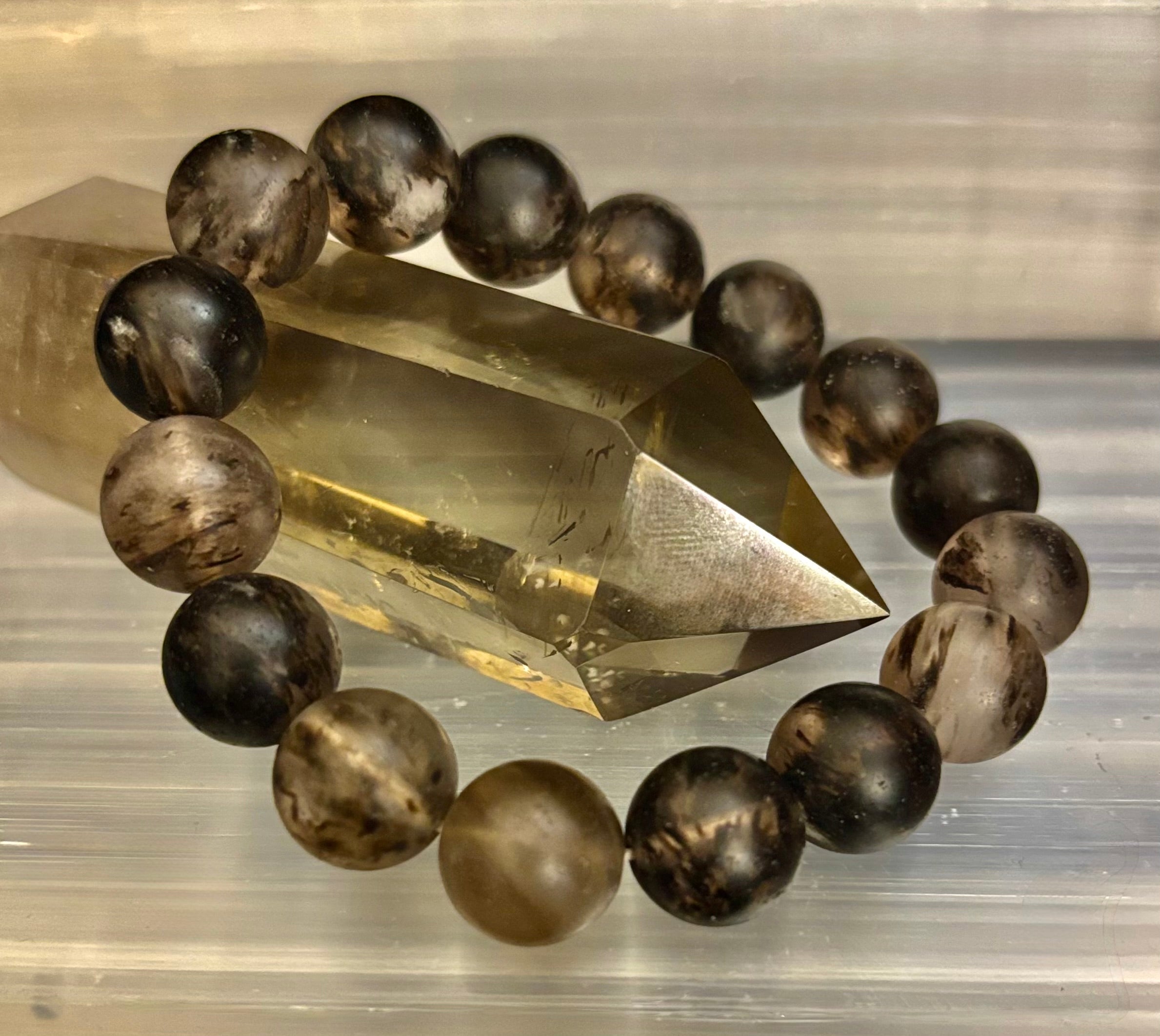 Watermelon Black Matte Stretch Stone Bracelet – 12mm Bold Beads | Grounding Energy & Fierce Style | | Wiccan Center