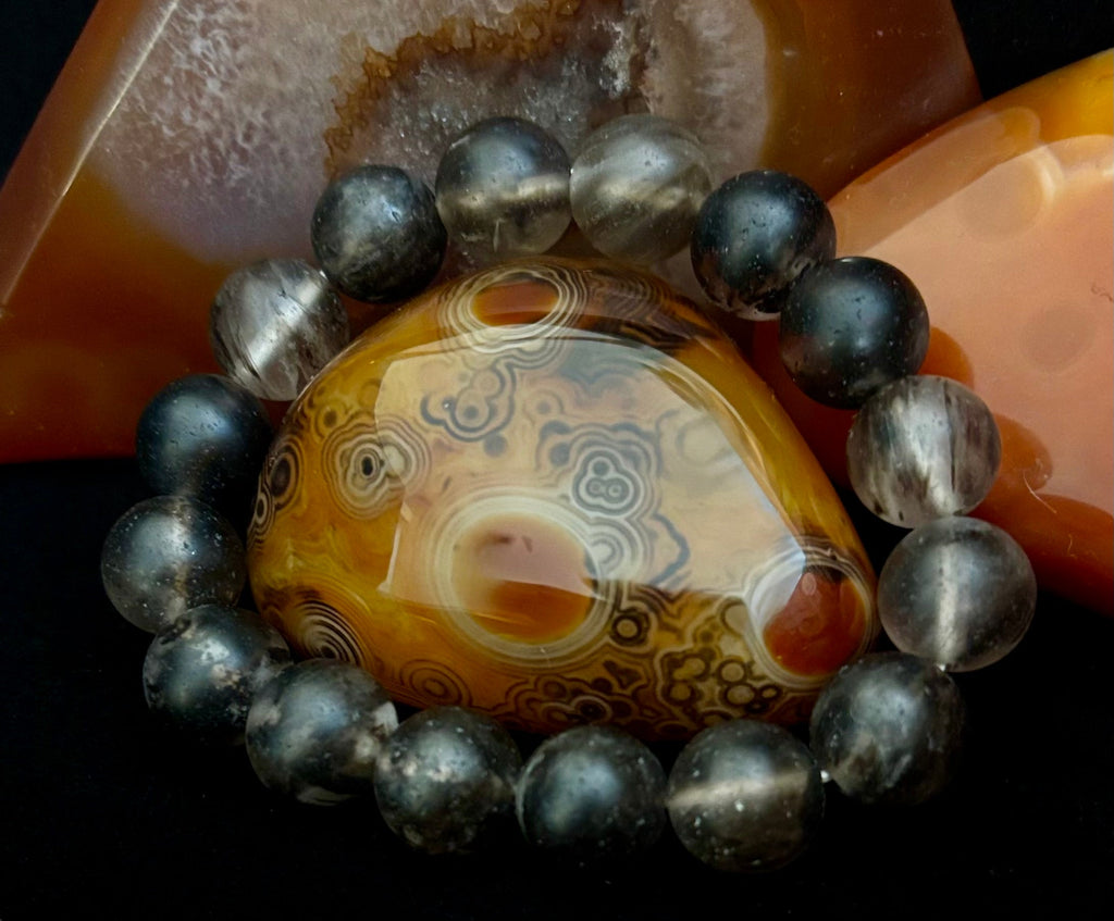 Watermelon Black Matte Stretch Stone Bracelet – 12mm Bold Beads | Grounding Energy & Fierce Style | | Wiccan Center