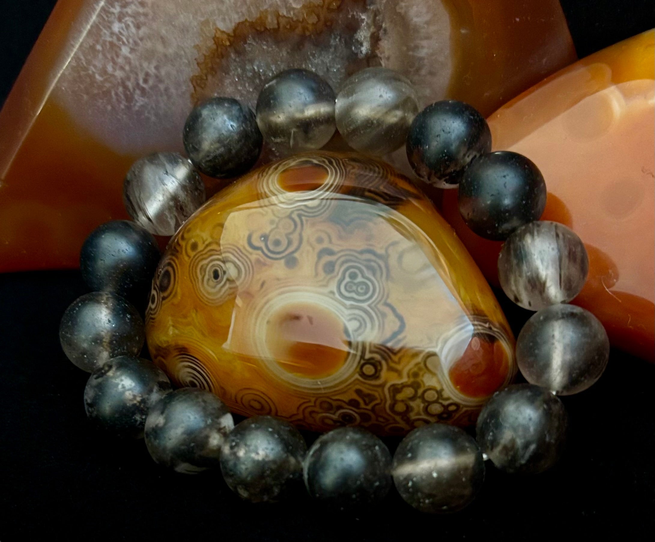 Watermelon Black Matte Stretch Stone Bracelet – 12mm Bold Beads | Grounding Energy & Fierce Style | | Wiccan Center