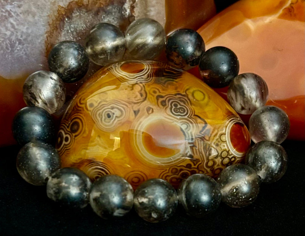 Watermelon Black Matte Stretch Stone Bracelet – 12mm Bold Beads | Grounding Energy & Fierce Style | | Wiccan Center