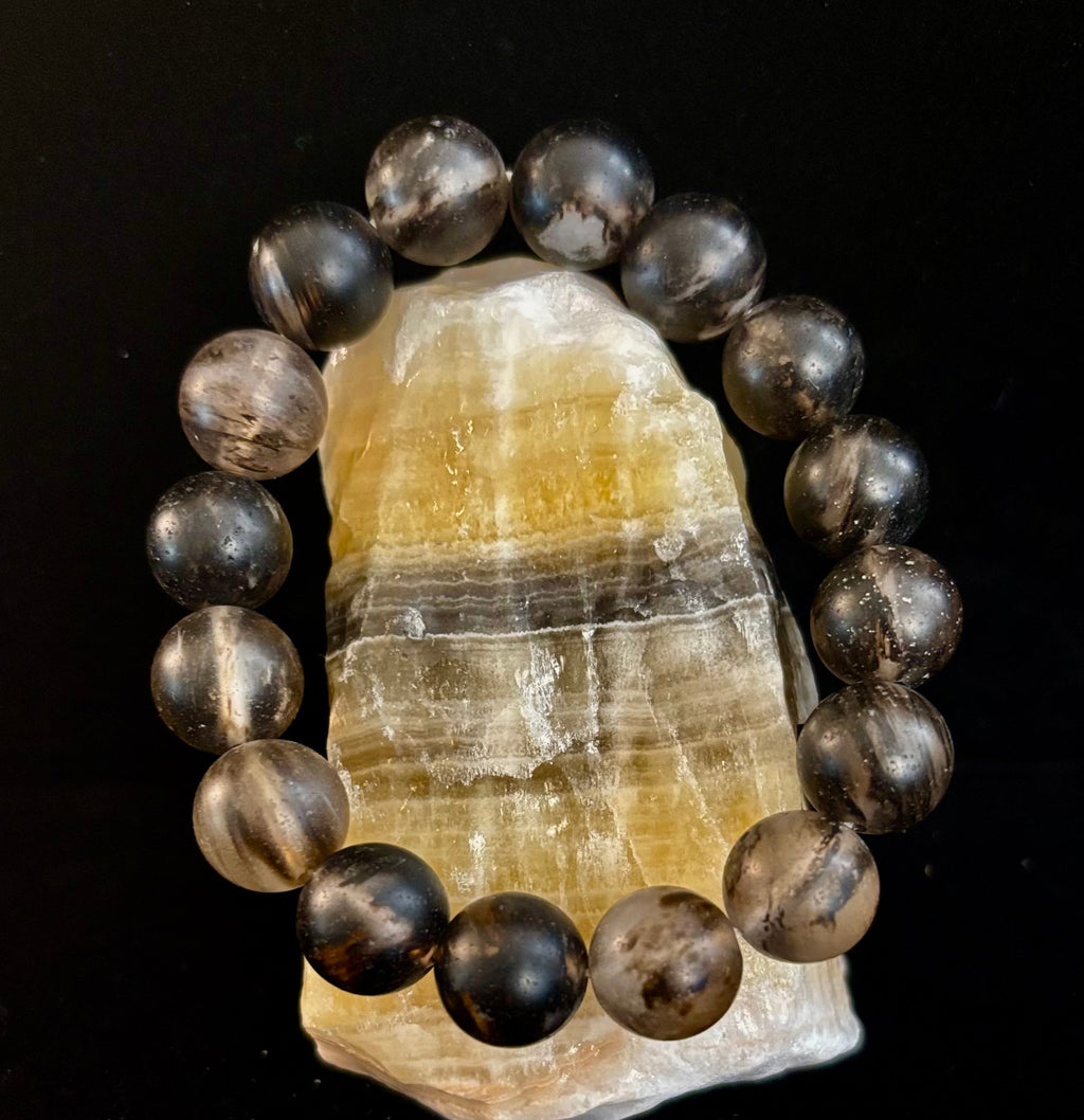 Watermelon Black Matte Stretch Stone Bracelet – 12mm Bold Beads | Grounding Energy & Fierce Style | | Wiccan Center