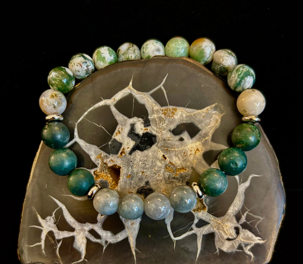Tree Agate, Moss Agate & Burmese Jade Bracelet – Grounded Energy & New Beginnings | | Wiccan Center