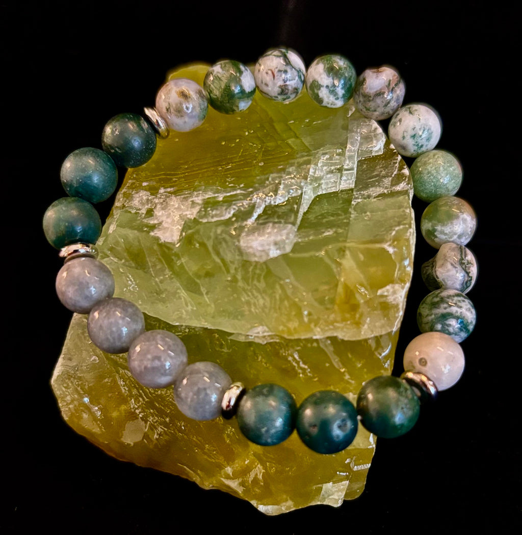 Tree Agate, Moss Agate & Burmese Jade Bracelet – Grounded Energy & New Beginnings | | Wiccan Center