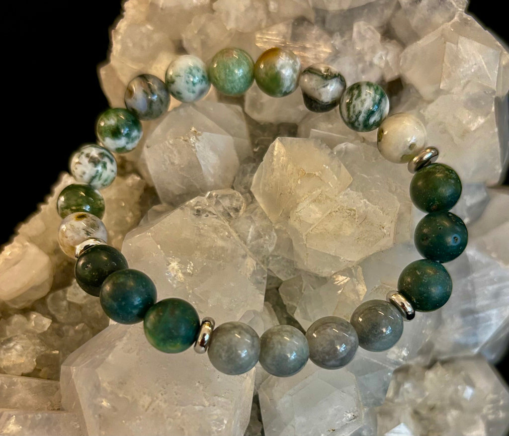 Tree Agate, Moss Agate & Burmese Jade Bracelet – Grounded Energy & New Beginnings | | Wiccan Center
