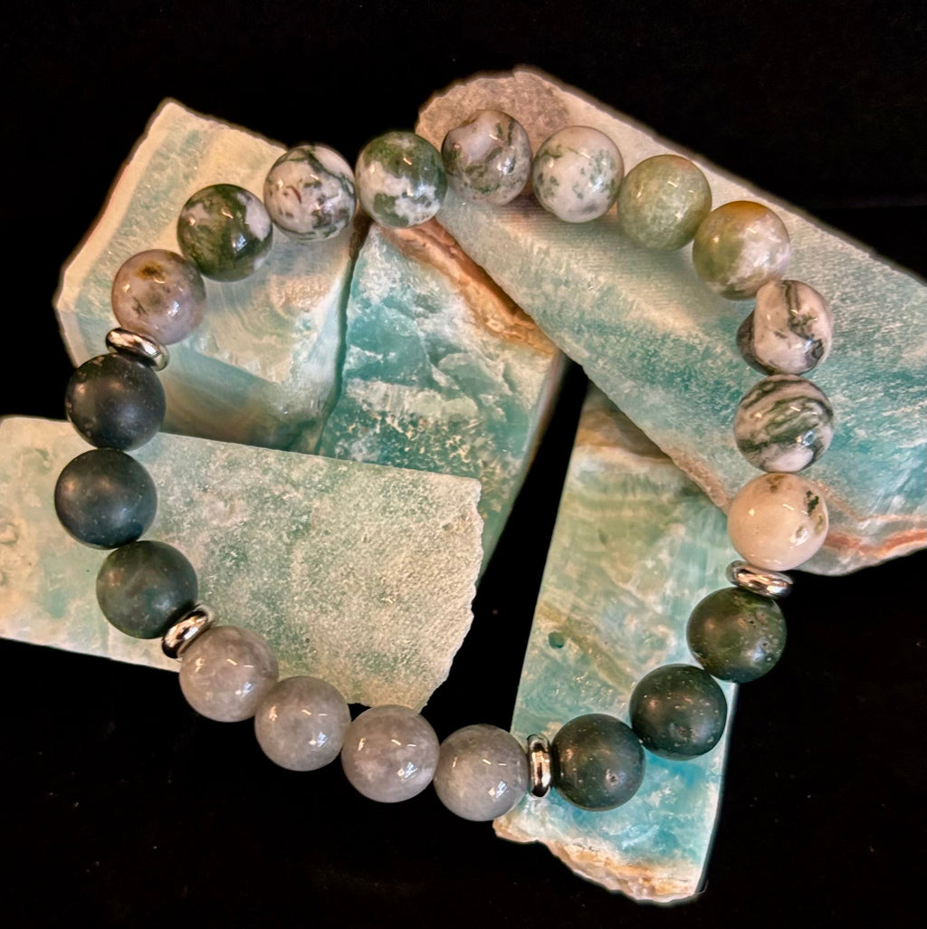 Tree Agate, Moss Agate & Burmese Jade Bracelet – Grounded Energy & New Beginnings | | Wiccan Center