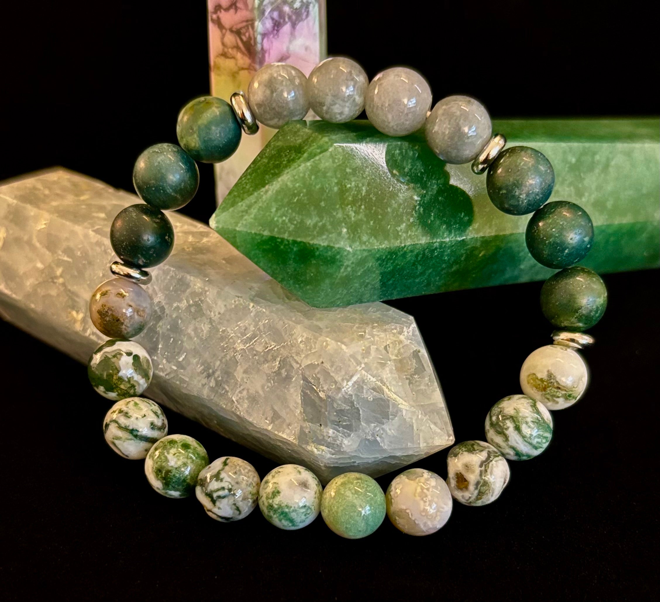 Tree Agate, Moss Agate & Burmese Jade Bracelet – Grounded Energy & New Beginnings | | Wiccan Center