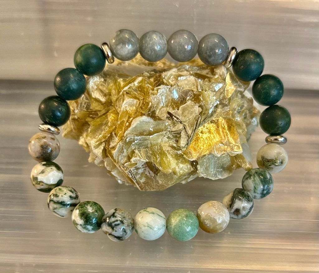 Tree Agate, Moss Agate & Burmese Jade Bracelet – Grounded Energy & New Beginnings | | Wiccan Center