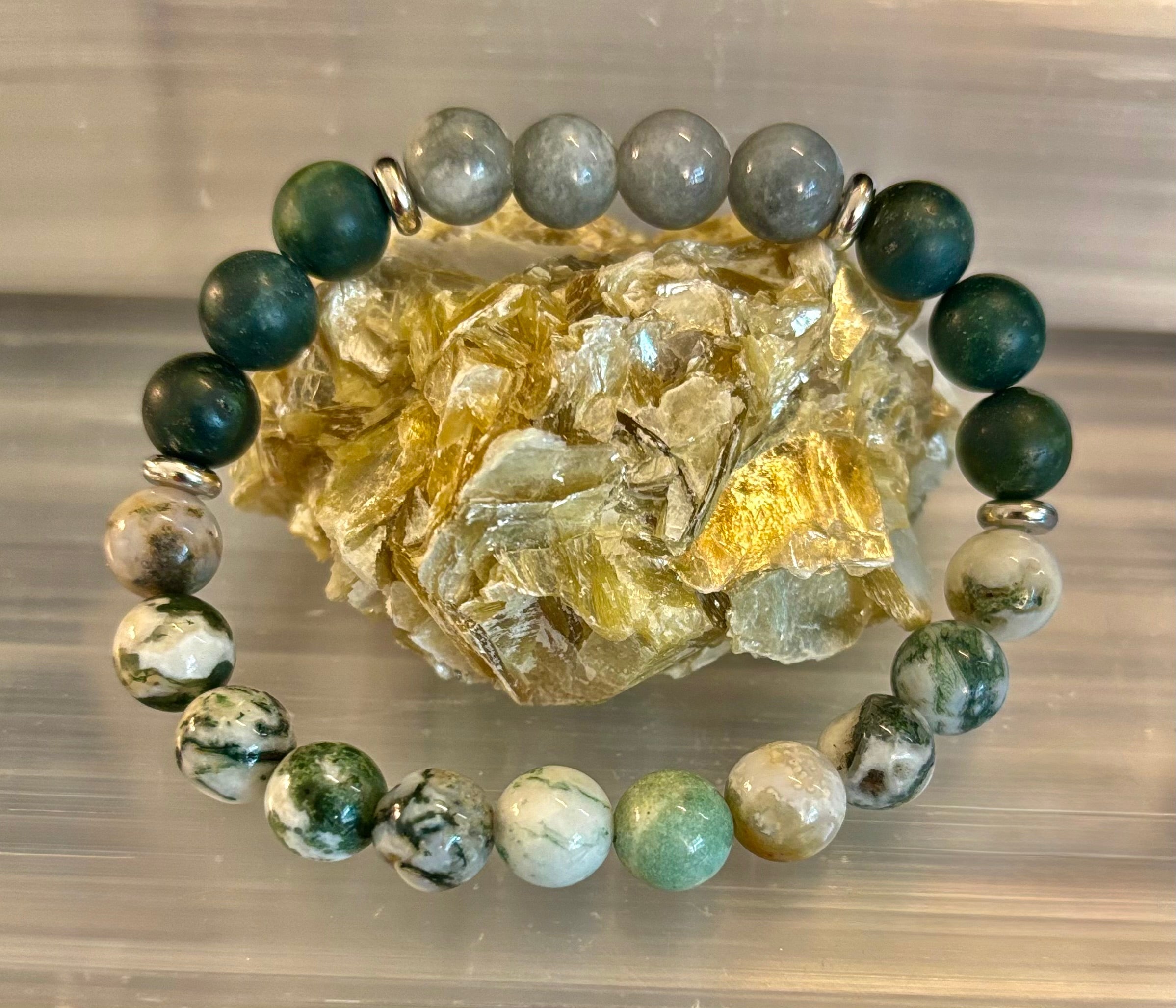 Tree Agate, Moss Agate & Burmese Jade Bracelet – Grounded Energy & New Beginnings | | Wiccan Center