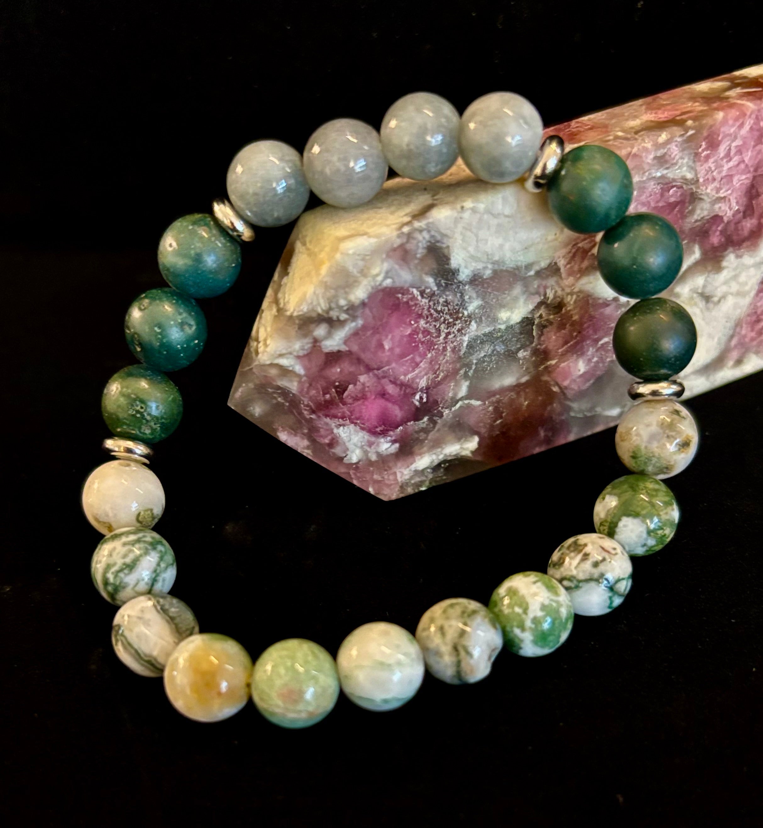 Tree Agate, Moss Agate & Burmese Jade Bracelet – Grounded Energy & New Beginnings | | Wiccan Center