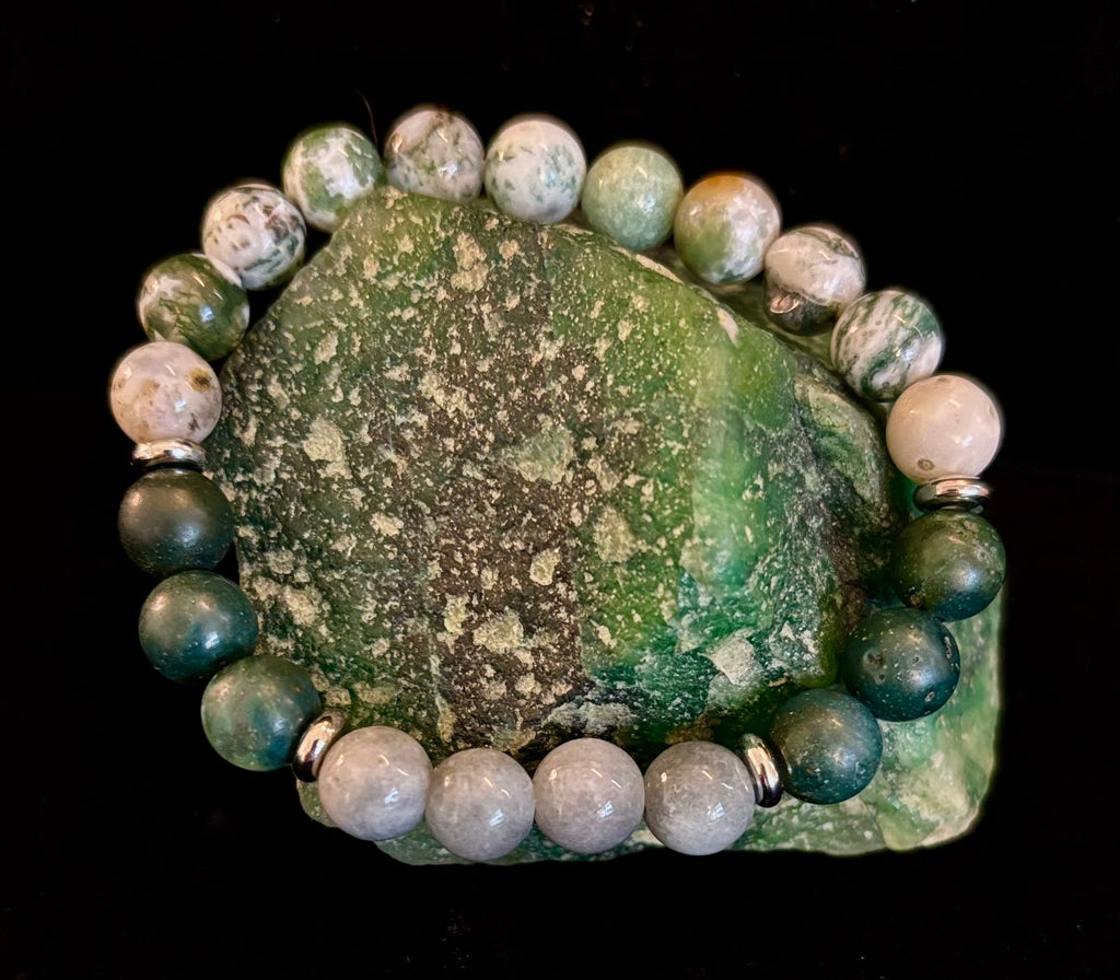 Tree Agate, Moss Agate & Burmese Jade Bracelet – Grounded Energy & New Beginnings | | Wiccan Center