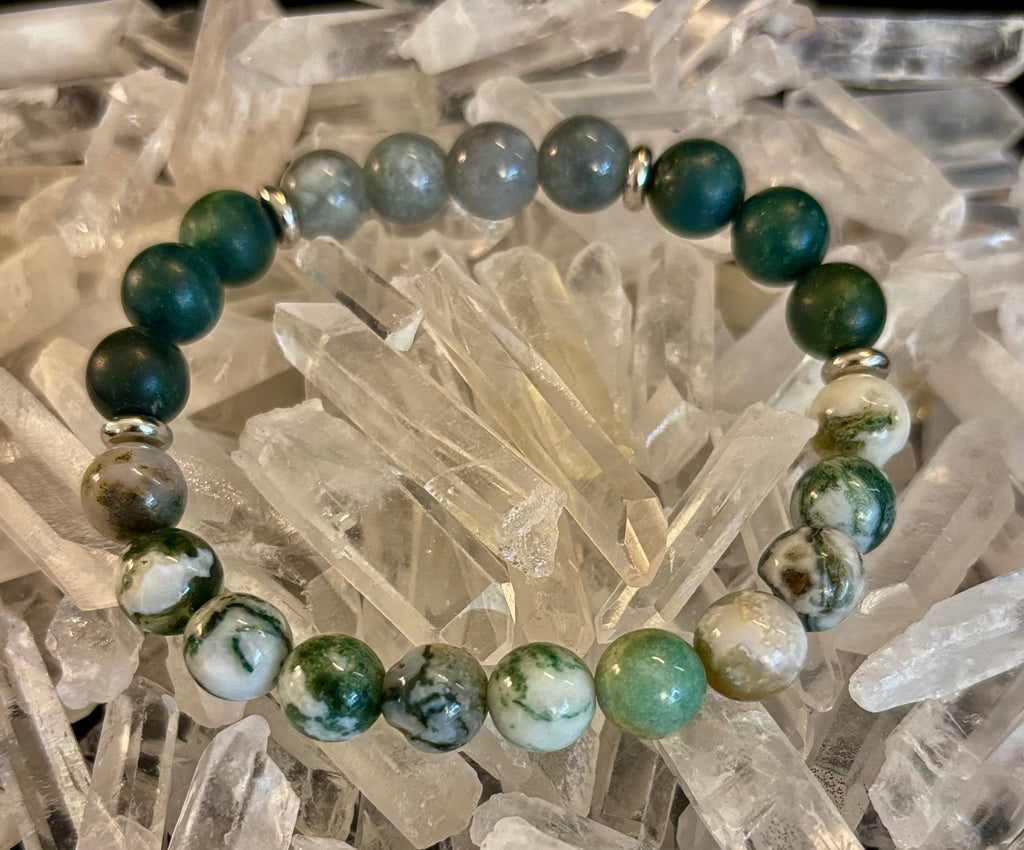 Tree Agate, Moss Agate & Burmese Jade Bracelet – Grounded Energy & New Beginnings | | Wiccan Center