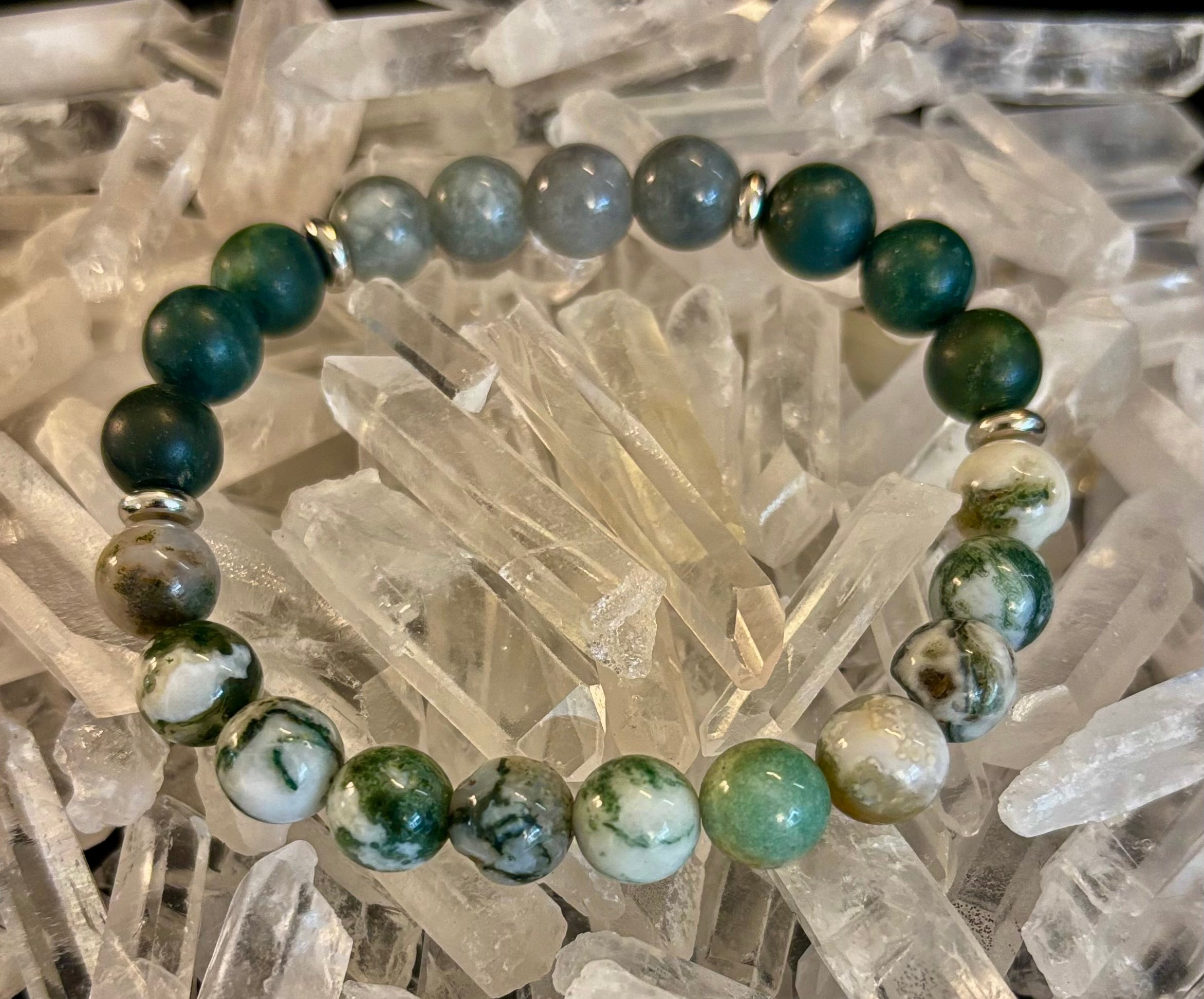 Tree Agate, Moss Agate & Burmese Jade Bracelet – Grounded Energy & New Beginnings | | Wiccan Center