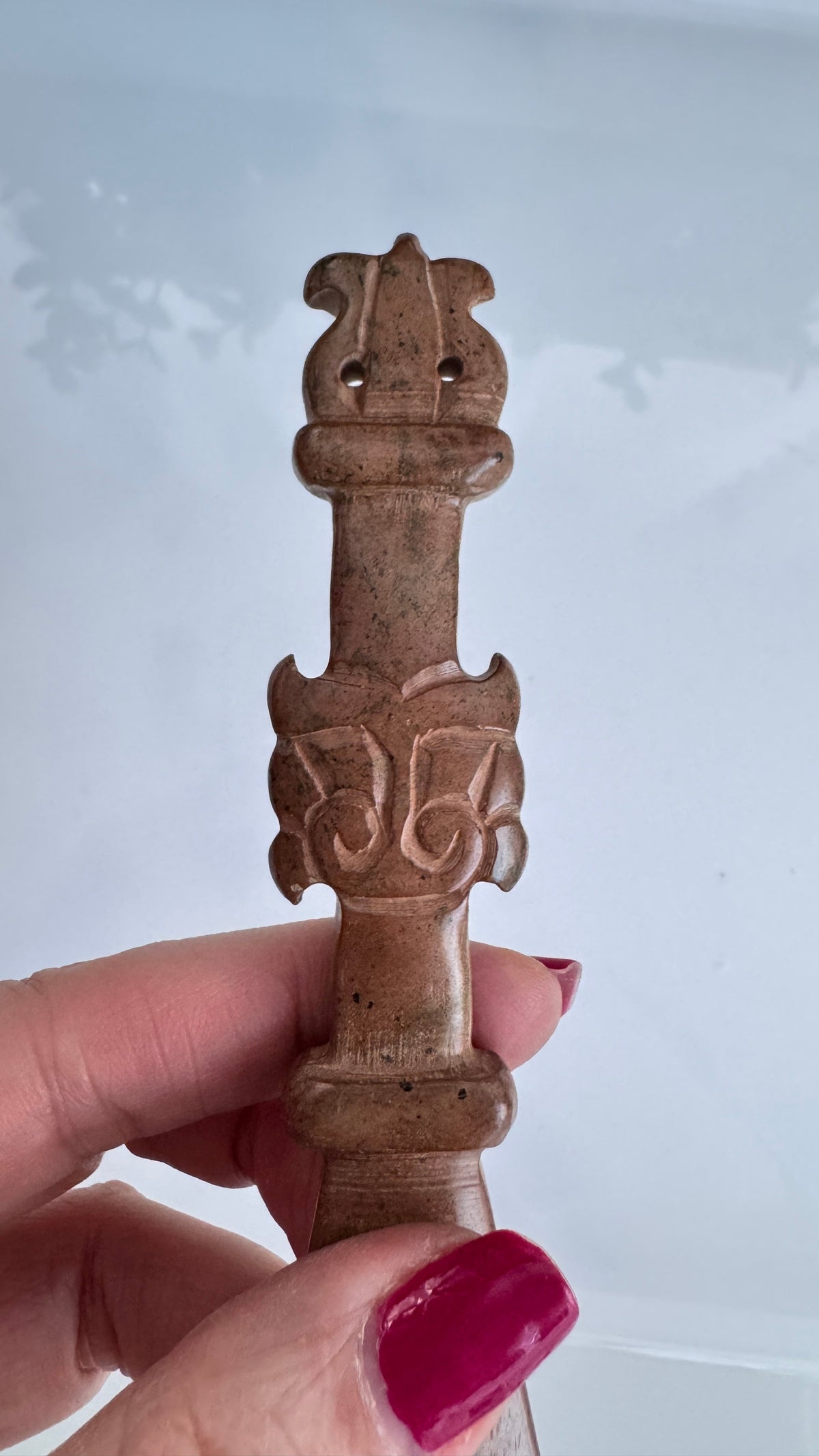 Tiger Athame for Boundaries and Strength, Hand-Carved Jade Stone 6"